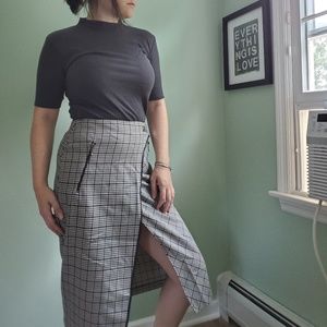 Midi Herringbone Pencil Skirt with Thigh Slit